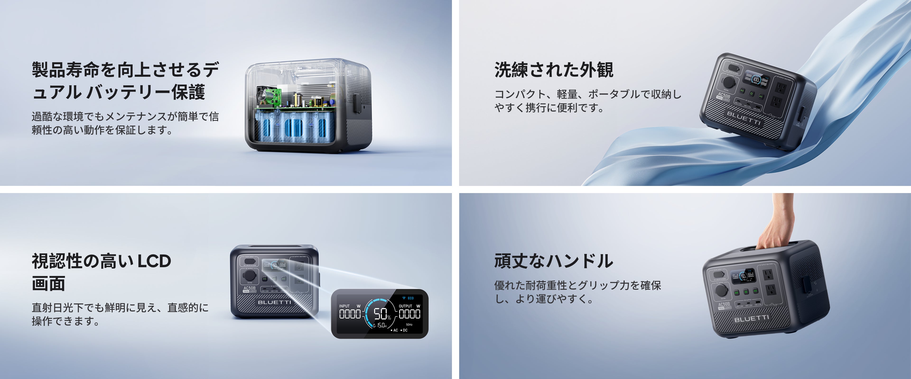終売】BLUETTI AC50B 小型ポータブル電源 | 防災推奨・車中泊